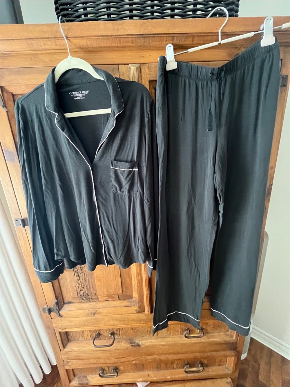 Victoria's Secret Black Pajama Set with Contrast Piping